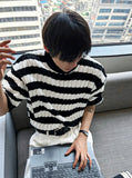 Baron cable stripe short sleeve knit