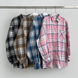 Soft check loose fit long sleeve shirt
