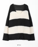 Rutina Stripe V-neck Over Knit