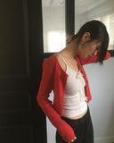 Ponen Cotton Ribbed Crop U-Neck Cardigan