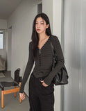 Odd Snap Deep V-Neck Stripe Long Sleeve