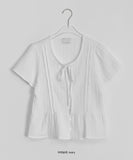 Domuri Ribbon Seersucker Short Sleeve Blouse