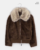 Nuha fur collar quilted short zip-up jacket