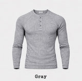Conien Muscle Fit Henley Neck Long Sleeve T-shirt