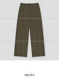 Solid one-tuck wide cotton pants