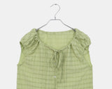 Linda Check Pintuck Ribbon Frill Blouse