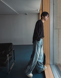 Hidden Track Zipper Wide Denim Pants