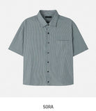 Country pin check semi-crop short sleeve shirt