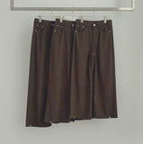 Bonding Brushed Corduroy Hem Snap Wide Balloon Banding Pants
