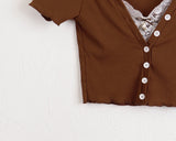Catal all-in-one lace V-neck cropped short sleeve cardigan