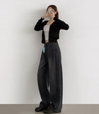 Side Tape Cut Line Brushed Balloon Wide Denim Pants