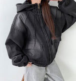 Casual Street Boa Fur Lining Warm Hood Denim Jacket
