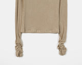 Vision Belt Buckle Shirring Ribbed Off-Shoulder T-Shirt