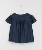 Cheatero Denim Layered Short Sleeve Blouse