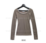 Two-Tone Layered Ribbed U-neck Long Sleeve
