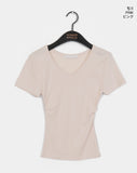 Monb Side Shirring V-Neck Short Sleeve T-Shirt