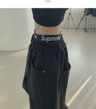 Unique Belt Loop Sweat Brushed Sagging Wide Pants
