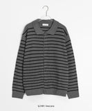 [unisex] Hentini Stripe Collar Button Over Knit Cardigan