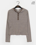 Pao Stripe Snap Button Color Matching Long Sleeve Hooded T-Shirt