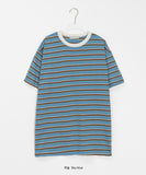 Velny Color Matching Stripe Short Sleeve Tee