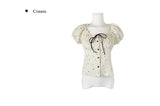Melville Dot Wrinkle Puff Short Sleeve Blouse