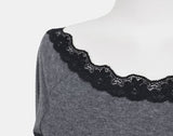 Enyu Lace Lip Neck Long Sleeve T-Shirt