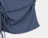 Hikin Unbalanced Off-shoulder Drape Shirring Strap Sleeveless