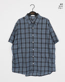 Rona Linen Wrinkle Overfit Check Short Sleeve Shirt