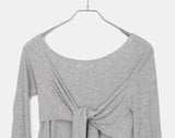 Evin Ribbon Unbalanced Layered One-Off Shoulder Long Sleeve T-Shirt