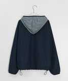 [BAONHAUS] Mikan Check Color Matching Nylon Half Zip Hoodie