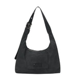 Belted flat shoulder bag