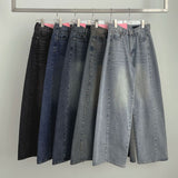 Two-Pocket Back Pocket Curved Cut Line Wide Denim Pants