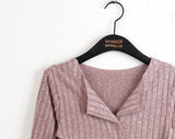 Tully Bokashi Shirring Ribbed Collar Button Long Sleeve Cardigan