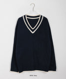 Hemp color matching V-neck knit