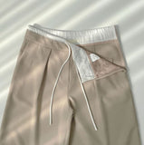 Color Matching Banding Side Zipper Pintuck Wide Slacks Pants