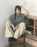 Putting side pin tuck wide cotton pants