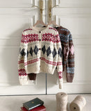 Cren Argyle Puff Knit Cardigan