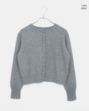 Burm Big Bean Button Round Neck Long Sleeve Knit Cardigan