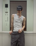 [PLAN MADE/MADE] Acid Henley Neck Washing Sleeveless