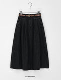 Bekodi banding belt pin tuck brushed denim long skirt