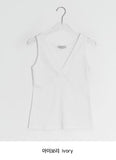 Ichi Deep V-Neck Lace Ribbed Wrap Sleeveless
