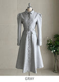 Klosy Tweed Puff Collar Coat One Piece (Belt set)