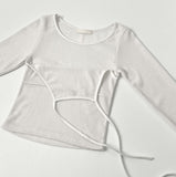 Integrated Halterneck Back Ribbon Slim Long Sleeve T-Shirt