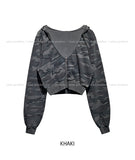 Mock Military Deep V Crop Hood Zip-up