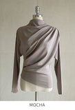 Dielb Half Neck Unbalanced Drape T-Blouse