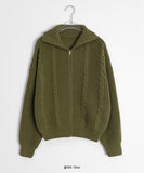 Mikori two-way high neck cable crop knit zip-up