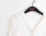 Evia Ttoto Button Slim Ribbed Hooded T-Shirt