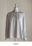Huberin Satin Pintuck Ribbon Tie Blouse