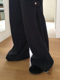 Mada Fleece Side Pintuck Snap Button Two-Way Banding Long Wide Jogger Pants
