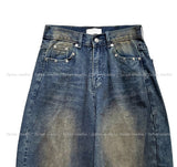 Late Back Leather Pocket Denim Pants